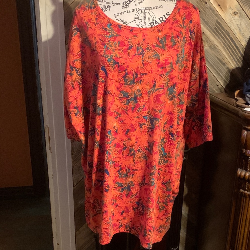 LuLaRoe Orange Floral Scoop Neck Tunic